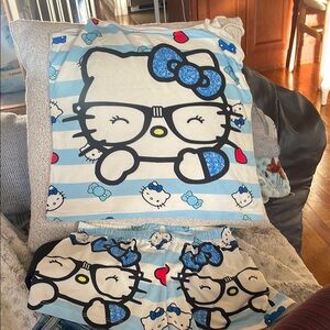 Hello Kitty Blue and White Pajama Set with Glasses Design